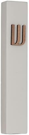 A&S Mezuzot Modern Concrete Mezuzah Case with Scroll, Easy Peel and Stick Mezuza (Grey+ Wood Shin, 9 Inches)