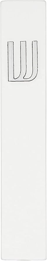 A&S Mezuzot Modern Concrete Mezuzah Case with Scroll, Easy Peel and Stick Mezuza (White+ Silver Shin, 11 Inches)