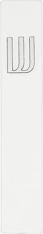 A&S Mezuzot Modern Concrete Mezuzah Case with Scroll, Easy Peel and Stick Mezuza (White+ Silver Shin, 5 Inches)