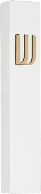 A&S Mezuzot Modern Concrete Mezuzah Case with Scroll, Easy Peel and Stick Mezuza (White+ Gold Shin, 5 Inches)