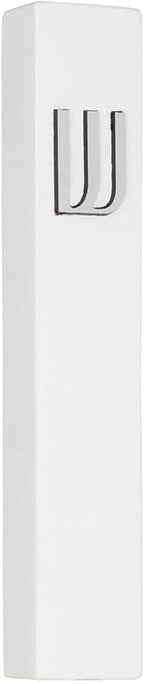 A&S Mezuzot Modern Concrete Mezuzah Case with Scroll, Easy Peel and Stick Mezuza (White+ Silver Shin, 11 Inches)