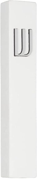 A&S Mezuzot Modern Concrete Mezuzah Case with Scroll, Easy Peel and Stick Mezuza (White+ Silver Shin, 5 Inches)