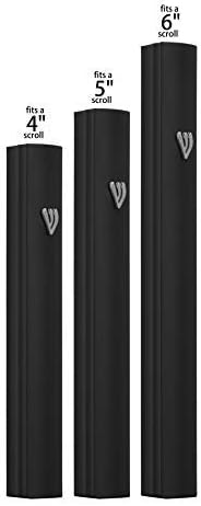 A&S Mezuzot Alumium Mezuzah Case in Silver Shin Design Weatherproof Door Mezuza Judaica Art for Home Blessing (Black, 6 Inches)