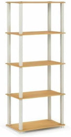 Furinno Turn-N-Tube 5-Tier Multipurpose Shelf / Display Rack / Storage Shelf / Bookshelf, Square Tubes, Beech/White
