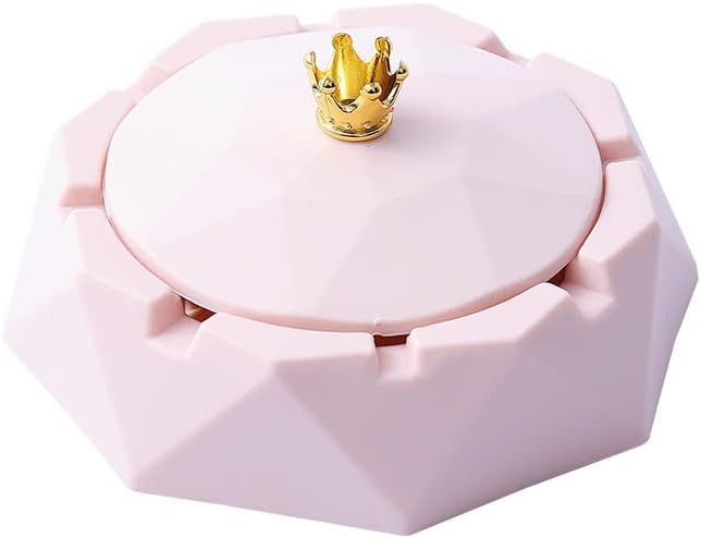 Pink Crown Stainless Steel Ashtray with Lids, Cigarettes Ashtray for Indoor or Outdoor Use, Windproof, Ash Holder for Smokers, Desktop Smoking-Ash Tray for Home, Office Decoration,