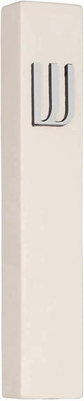 A&S Mezuzot Modern Concrete Mezuzah Case with Scroll, Easy Peel and Stick Mezuza (Ivory+ Silver Shin, 5 Inches)