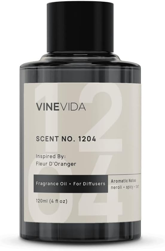 VINEVIDA [4 Fl Oz] Scent NO. 1204 Fragrance Oil for Cold Air Diffusers, Aromatic Notes of Bergamot, Citrus & White Florals Essential Oils for Diffuser Oil Refill & Air Freshener Room Spray