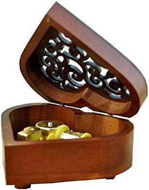 WESTONETEK Heart Shaped Vintage Wood Carved Mechanism Musical Box Wind Up Music Box Gift for Christmas/Birthday/Valentine's Day, Melody Happy Birthday to You