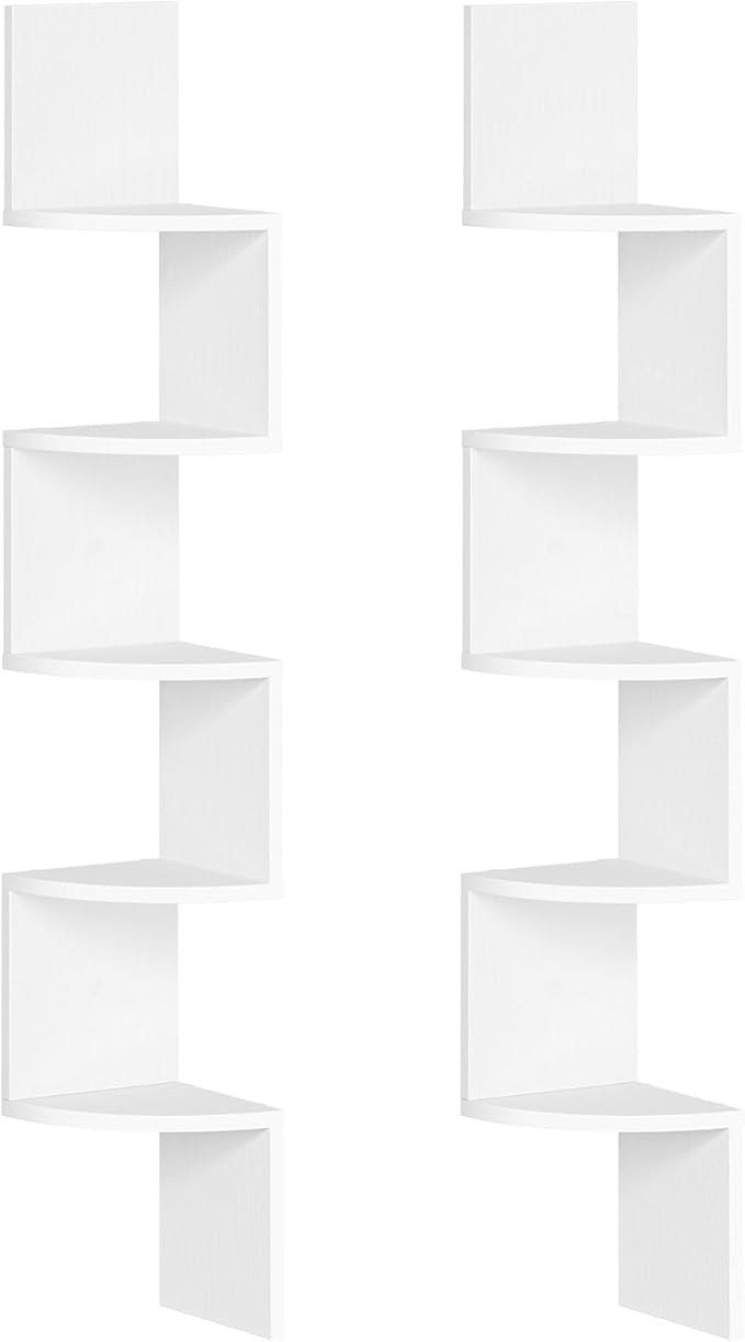 HOOBRO Corner Shelf Wall-Mounted, Set of 2 Floating Corner Shelves for Wall, 5-Tier Corner Bookshelves for Living Room, Bedroom, Bathroom, Home Office, White WT26BJP201