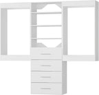 ROOMTEC Modular Closet System, 78" Wall-Mounted Closet Organizer with Drawers and Hanging Rods, Wooden Tower for Walk-In Closets, Wardrobe Storage Kit, White