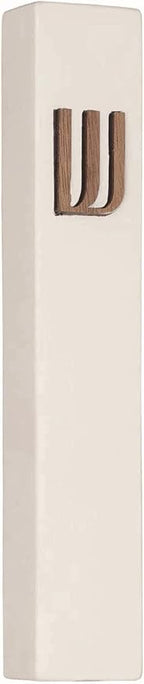 A&S Mezuzot Modern Concrete Mezuzah Case with Scroll, Easy Peel and Stick Mezuza (Ivory+ Wood Shin, 7 Inches)