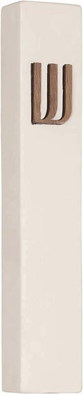 A&S Mezuzot Modern Concrete Mezuzah Case with Scroll, Easy Peel and Stick Mezuza (Ivory+ Wood Shin, 5 Inches)