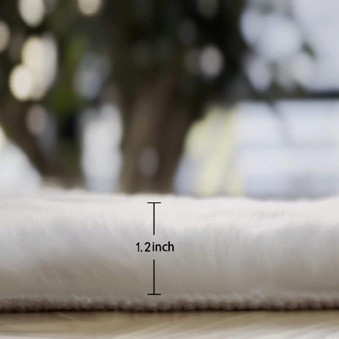 White Faux Rabbit Fluffy Fur Rugs for Bedroom Machine Washable Furry Area Rugs for Living Room Smal 2x4 Shag Runner Rug Nursery Rug