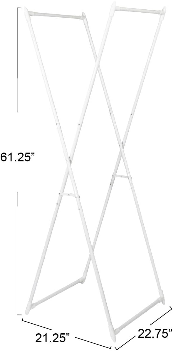 Household Essentials Valet Folding Clothes Rack, Strong Metal X-Frame, Chic Design, Great for Guest and Dressing Rooms, Portable and Easy to Use, Folds Flat, White