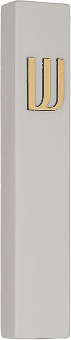 A&S Mezuzot Modern Concrete Mezuzah Case with Scroll, Easy Peel and Stick Mezuza (Grey+ Gold Shin, 11 Inches)