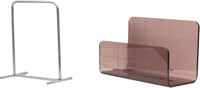 Magazine Holder, Brown Clear Acrylic with Stainless Steel Handle, Tabletop Display Stand