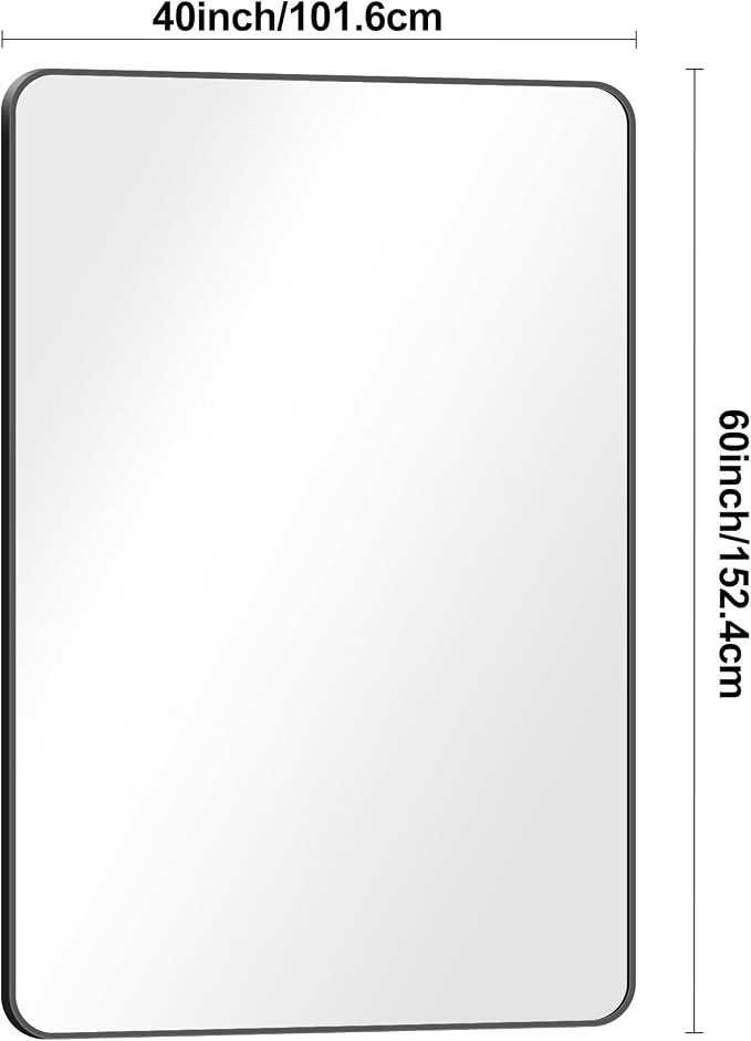 BONEWEI Black Bathroom Mirror,60x40 inch Wall Mirror for Bathroom Wall Mounted,Rectangle Mirror for Bathroom Over Sink,Modern Frame Round Corner for Living Room,Bedroom Entryway,Horizontal/Vertical