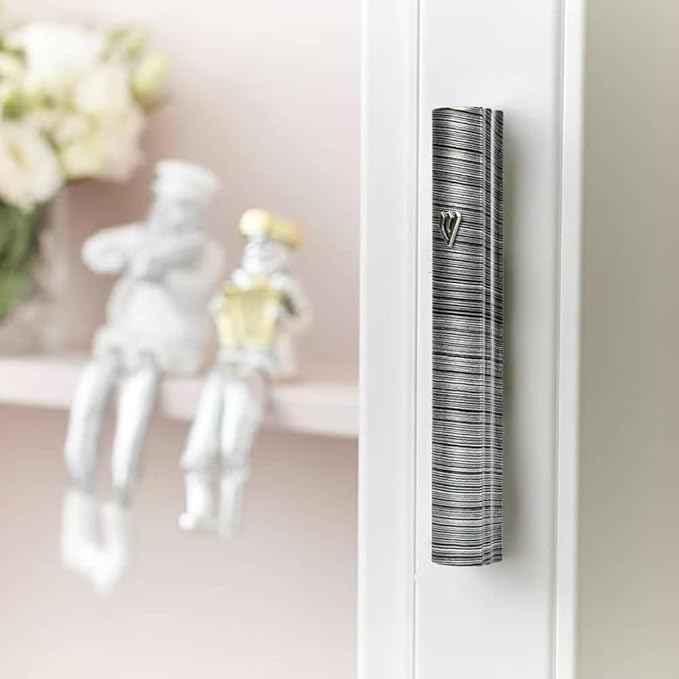 My Daily Styles Aluminum Mezuzah Case, Striped Modern Design, Indoor Outdoor, 5 Inch, Weather Proof (Grey)