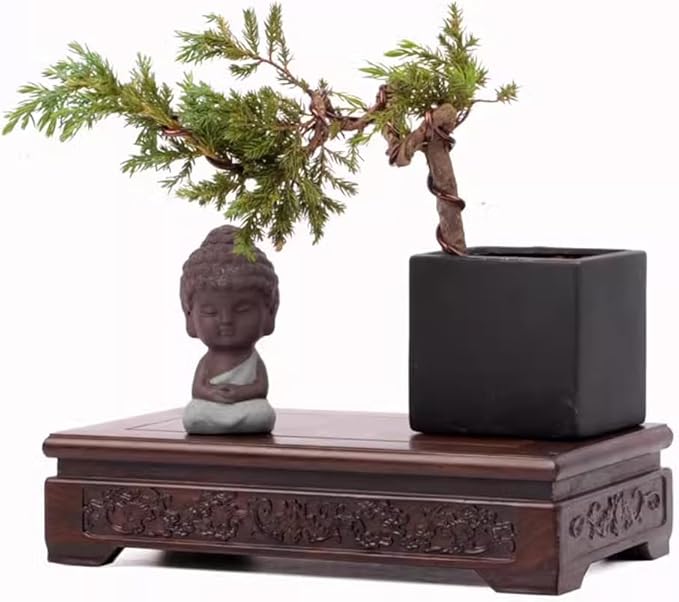 GOLDY&WENDY Solid Wood Display Stand Square Rosewood Hand-Carved Vase Lamp Buddha Statue Display Risers Home Decor Pedestal Base