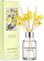 COCODOR Flower Reed Diffuser Set / 3.4oz / Lemon Eucalyptus/Scent Diffuser with Sticks Home Fragrance Reed Diffuser for Bathroom Shelf Decor