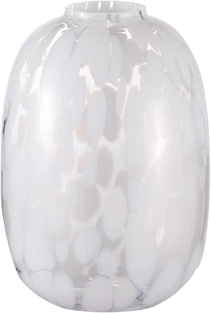 White Glass Vase, Large Glass Vase for Flowers, Modern Flower Vases, Tall Floor Vases for Living Room, Dining Table, Mantle, Shelf, Wedding, Office, 10 Inches