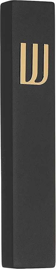 A&S Mezuzot Modern Concrete Mezuzah Case with Scroll, Easy Peel and Stick Mezuza (Black+ Gold Shin, 11 Inches)