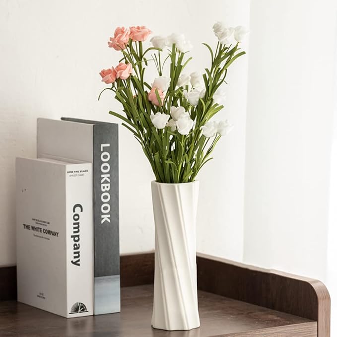 Ceramic Vase, 8" H, Artistic Flower Vase Classic Style for Fireplace Bedroom Kitchen Living Room Centerpieces Office Desk, Fit for Holding Dried Flowers, Artificial Flowers, Floral Arrangement