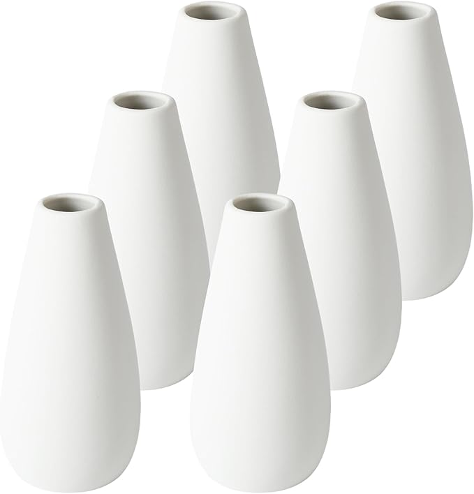YANLING 6 Pcs White Ceramic Vases for Home Decor, 6 Inch Modern Centerpieces, Small Boho for Pampas Grass, Table Vase for Dried Flowers
