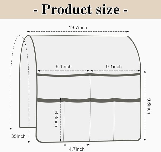 Couch Armrest Organizer Remote Control Holder Bedside Caddy with 6 Pockets, Non-Slip Armchair Caddy Sofa Armrest Organizer for Tv Remote Control, Magazine, Cell Phone, Beige