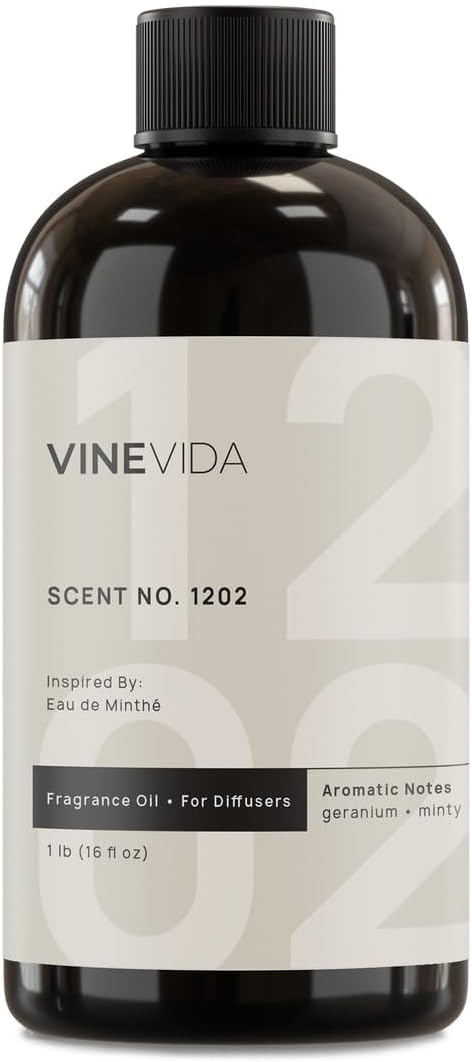 VINEVIDA [16 Fl Oz] Scent NO. 1202 Fragrance Oil for Cold Air Diffusers, Aromatic Notes of Mint, Nutmeg, Rose Oxide & Patchouli Essential Oils for Diffuser Oil Refill & Air Freshener Room Spray