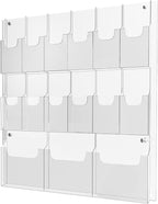 Acrylic Brochure Pamphlet Holder, 3 Magazine Holders and 12 Pamphlet Holders, Clear Brochure Display Holder Wall Mount, Trifold Flyer Rack, Literature Storage Rack for Home, Offices, Waiting Room