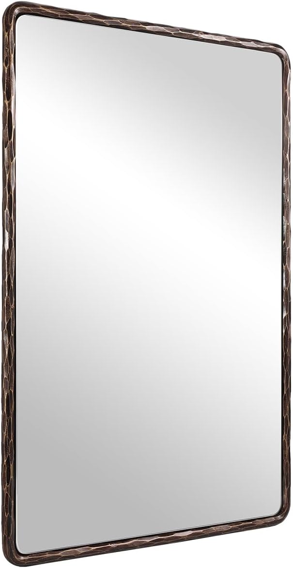 ANDY STAR Hand-Forged Bronze Bathroom Mirrors for Wall, 30x40 Inch Vintage Solid Steel Metal Frame Bathroom Vanity Mirror, Antique Rounded Rectangle Wall Mirror, Hangs Horizontally or Vertically