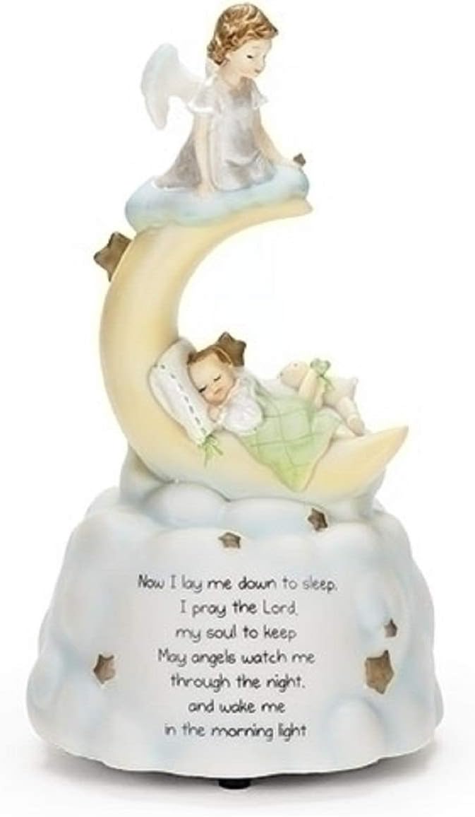 Roman Sweet Dreams Guardian Angel Baby Prayer Musical Music Figurine Statue Plays Brahm's Lullaby