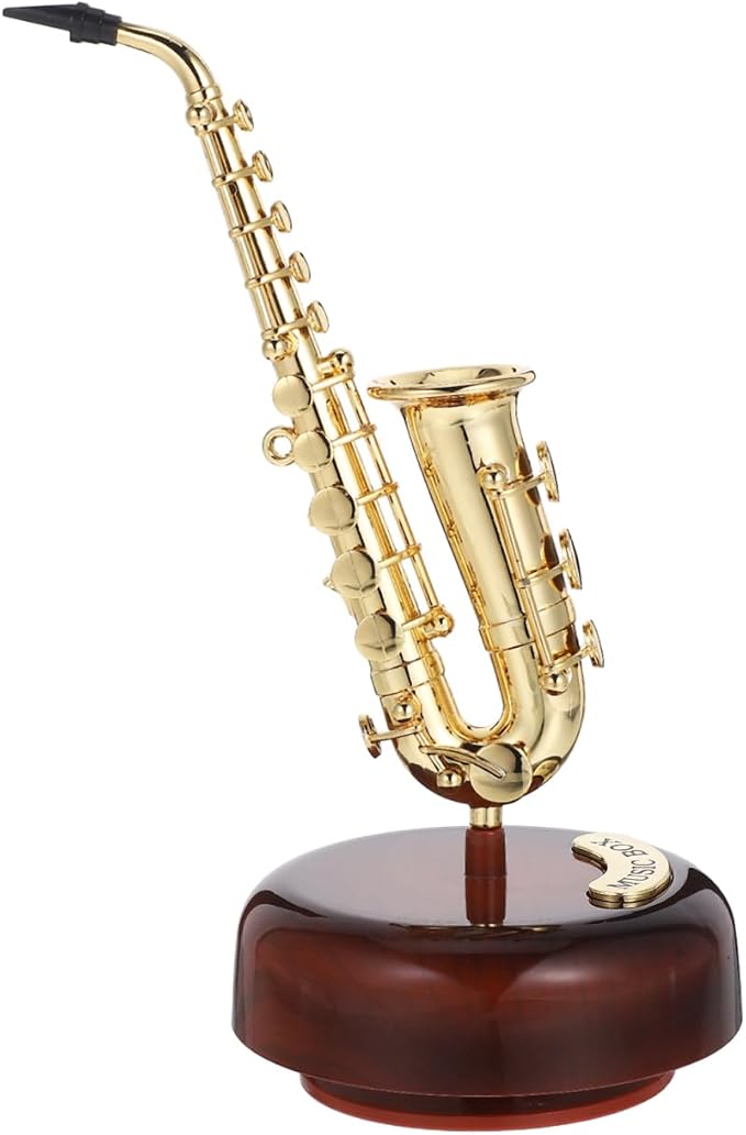 Mini Saxophone Music Box, 7.9in Classic Home Decorative Saxophone, Small Musical Mum Trinket Instrument Ornaments for Home Decoration Housewarming Desktop