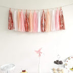 Tissue Tassel Garland and Paper Tassel Banner for Baby Girl Shower Decorations,Pink, White,Peach,Rose Gold,20 Pcs