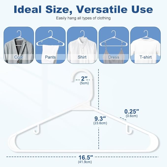 HOUSE DAY 1000 Pack Plastic Clothes Hangers, Commercial Bulk Shipment for Business, Sturdy Durable Lightweight Hanger White Ideal for Retail Dry Cleaners Warehouses, Save Cost & Warehouse Space