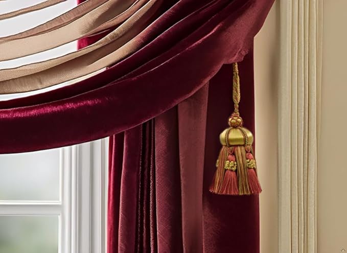 DÉCOPRO Elegant Hand-Crafted 4" (10cm) Key Tassel 3 1/2" (8.5cm) Loop Accented with Crown Tassels (KTAX4) Golden Beige Red Multicolor #LX07 (Rust Red Gold Beige Red Orange) Individually Sold