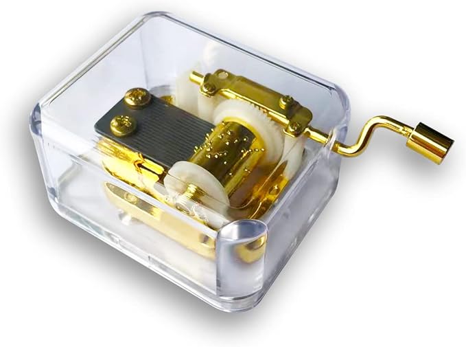 BinkeGG Play (My Heart Will Go On) Clear Acrylic Hand Crank Music Box with Sankyo Musical Movement (65 Tunes Option)