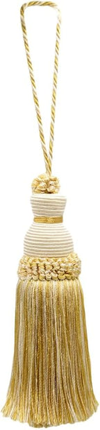 DÉCOPRO Beautiful Hand-Crafted 5" (12.5cm) Key Tassel, 3 1/2" (8.5cm) Loop # IKTJ, Ivory Beige Gold #2523 (Yellow Gold, White Ivory, Light Beige) Set of 10