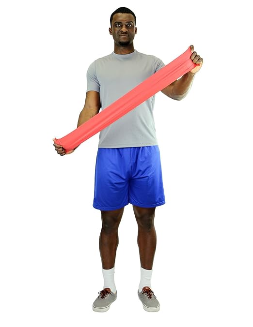 CanDo Singles Low Powder Exercise Band, 4-foot singles, Red: Light (40 count)