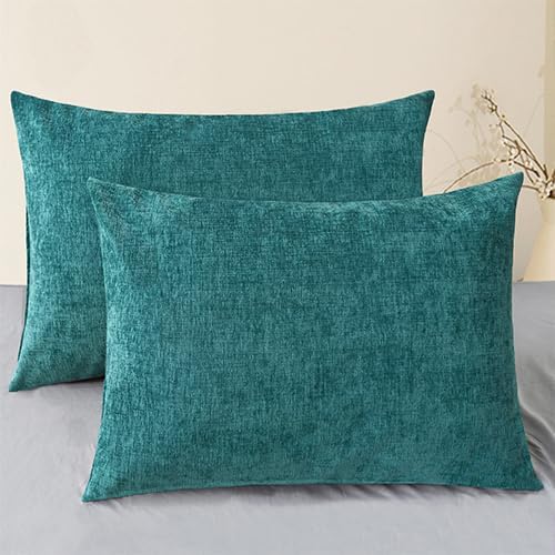 CaliTime Throw Pillow Covers Decorative 20 X 26 Inches Pack of 2 Cozy Chenille Standard Pillow Shams Cases for Couch Sofa Bed Living Room Home Teal