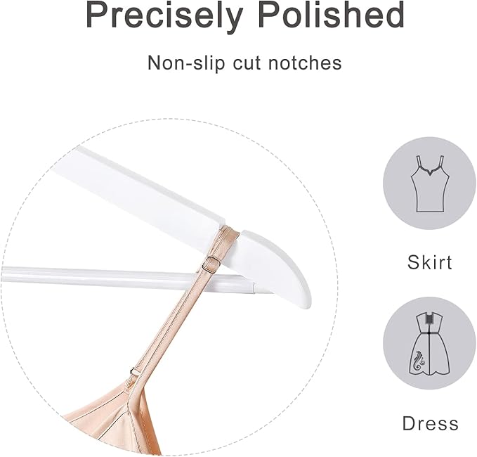 TOPIA HANGER Wooden Coat Hangers 30 Pack, White Wood Suit Hangers with Non Slip Pants Bar, 360° Swivel Hook and Shoulder Notches for Camisole, Jacket, Pants, Smooth Finish Clothes Hangers -CT34W30