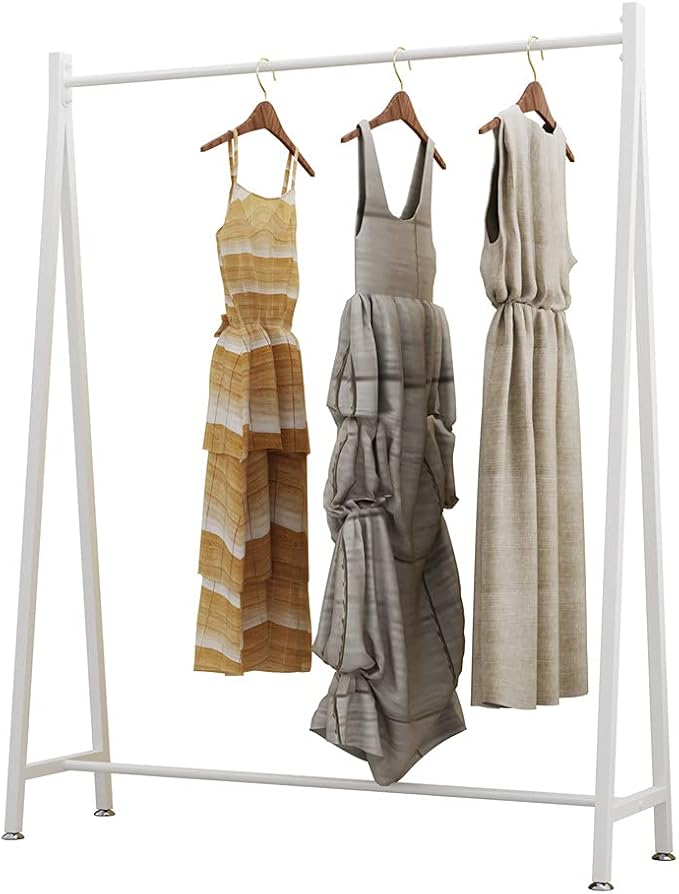 DR.IRON White Metal Clothes Racks Garment Rack, Modern White Clothing Rack Free Standing Hanging Rod for Boutique Retail, Clothes Store, Laundry Room(47’’L)