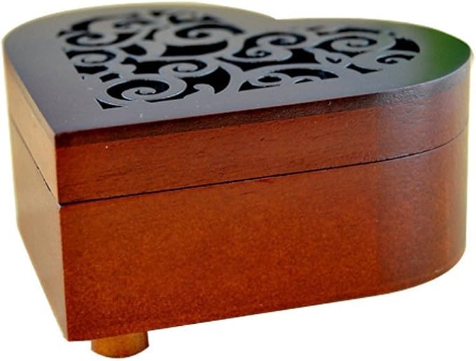 WESTONETEK Heart Shape Vintage Wood Carved Mechanism Musical Box Wind Up Music Box Gift For Christmas/Birthday/Valentine's day, Melody Canon in D Major