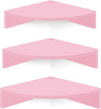 Homode Corner Shelf Wall Mount, Set of 3 Corner Floating Shelves with Cable Hole, 3 Tier Wood Corner Hanging Shelves, Living Room Bedroom Bathroom, Pink