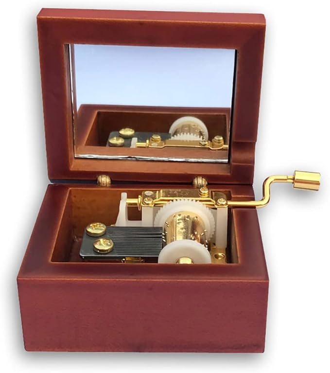 BinkeGG Play (Greensleeves) Brown Wooden Hand Crank Music Box with Sankyo Musical Movement (65 Tunes Option)