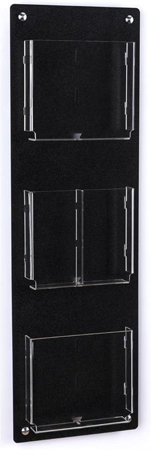 Displays2go Tiered Magazine Holder for Wall, 3-6 Adjustable Pockets, Frameless Acrylic - Black (2RP3BLK)