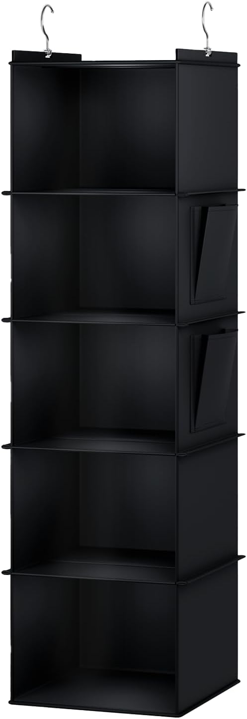 YOUDENOVA Hanging Closet Organizer, 5-Shelf Closet Hanging Storage Shelves, Black
