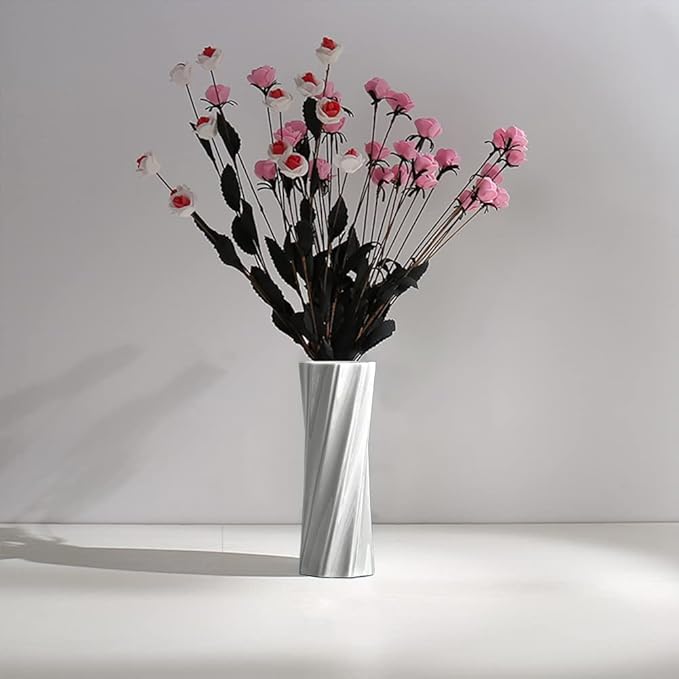 Ceramic Vase, 8" H, Artistic Flower Vase Classic Style for Fireplace Bedroom Kitchen Living Room Centerpieces Office Desk, Fit for Holding Dried Flowers, Artificial Flowers, Floral Arrangement