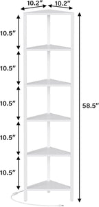 TUTOTAK 6-Tier Corner Bookshelf with LED Light,Corner Shelf for Small Space, Narrow Display Corner Shelf Stand with Storage Rack, for Living Room, Bedroom, Pure White V1BS05BW006L